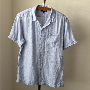 Murano mens sz L blue linen short sleeve shirt EUC